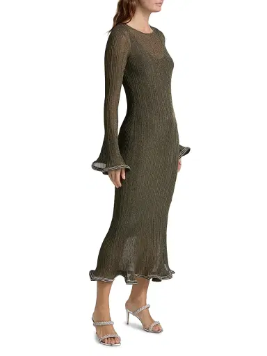 Simkhai Women's Chessie Metallic Flared Hem Rib-Knit Midi-Dress | Thumbnail 4 Simkhai Women's Chessie Metallic Flared Hem Rib-Knit Midi-Dress | Thumbnail 4