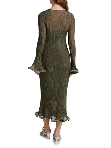 Simkhai Women's Chessie Metallic Flared Hem Rib-Knit Midi-Dress | Thumbnail 5 Simkhai Women's Chessie Metallic Flared Hem Rib-Knit Midi-Dress | Thumbnail 5