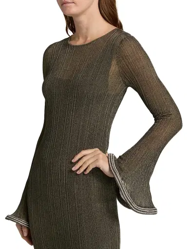 Simkhai Women's Chessie Metallic Flared Hem Rib-Knit Midi-Dress | Thumbnail 6 Simkhai Women's Chessie Metallic Flared Hem Rib-Knit Midi-Dress | Thumbnail 6