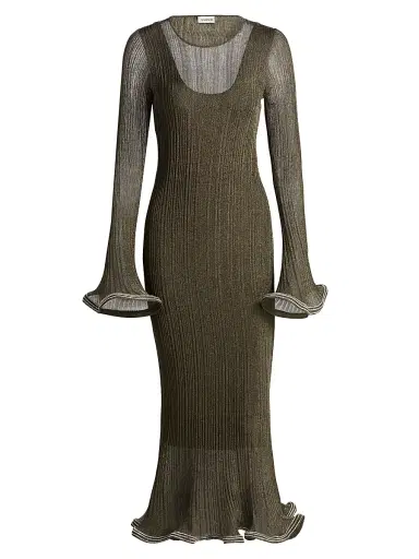 Simkhai Women's Chessie Metallic Flared Hem Rib-Knit Midi-Dress | Thumbnail 1 Simkhai Women's Chessie Metallic Flared Hem Rib-Knit Midi-Dress | Thumbnail 1