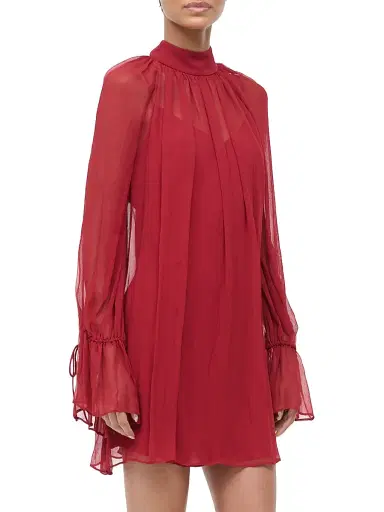 Staud Women's Roux Chiffon Tieneck Minidress - Pomegranate | Thumbnail 2 Staud Women's Roux Chiffon Tieneck Minidress - Pomegranate | Thumbnail 2