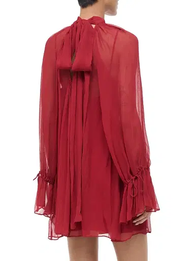 Staud Women's Roux Chiffon Tieneck Minidress - Pomegranate | Thumbnail 3 Staud Women's Roux Chiffon Tieneck Minidress - Pomegranate | Thumbnail 3