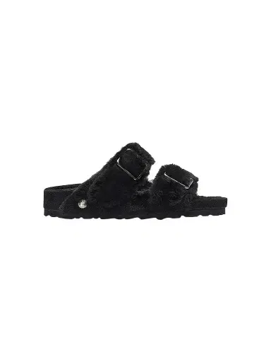 Birkenstock Women's Arizona Shearling Dual-Buckle Slide Sandals - Black | Thumbnail 1 Birkenstock Women's Arizona Shearling Dual-Buckle Slide Sandals - Black | Thumbnail 1