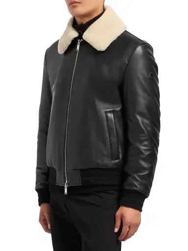 Moose Knuckles Men's Toba Shearling-Trim Leather Bomber Jacket | Thumbnail 4 Moose Knuckles Men's Toba Shearling-Trim Leather Bomber Jacket | Thumbnail 4