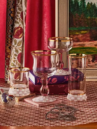 MacKenzie-Childs Rosy Check Tumbler Glasses 2-Piece Set | Thumbnail 5 MacKenzie-Childs Rosy Check Tumbler Glasses 2-Piece Set | Thumbnail 5