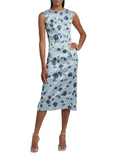 PRABAL GURUNG Women's Floral Jacquard Sheath Cocktail Dress - Ice Blue Multi - Size 8 | Thumbnail 2 PRABAL GURUNG Women's Floral Jacquard Sheath Cocktail Dress - Ice Blue Multi - Size 8 | Thumbnail 2