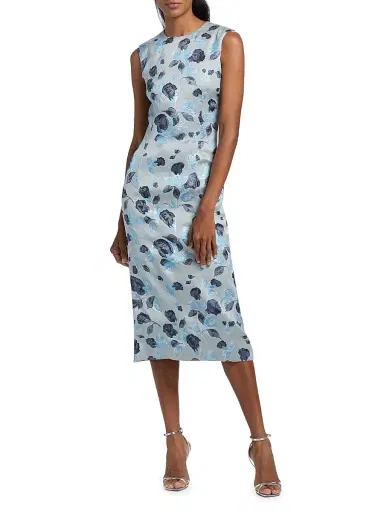 PRABAL GURUNG Women's Floral Jacquard Sheath Cocktail Dress - Ice Blue Multi - Size 8 | Thumbnail 3 PRABAL GURUNG Women's Floral Jacquard Sheath Cocktail Dress - Ice Blue Multi - Size 8 | Thumbnail 3