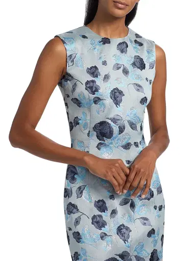 PRABAL GURUNG Women's Floral Jacquard Sheath Cocktail Dress - Ice Blue Multi - Size 8 | Thumbnail 6 PRABAL GURUNG Women's Floral Jacquard Sheath Cocktail Dress - Ice Blue Multi - Size 8 | Thumbnail 6
