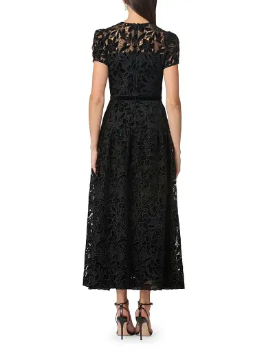 Shoshanna Women's Farah Velvet Lace Tea-Length Dress - Jet | Thumbnail 3 Shoshanna Women's Farah Velvet Lace Tea-Length Dress - Jet | Thumbnail 3