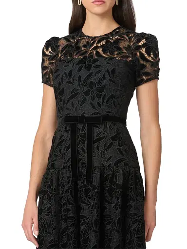 Shoshanna Women's Farah Velvet Lace Tea-Length Dress - Jet | Thumbnail 4 Shoshanna Women's Farah Velvet Lace Tea-Length Dress - Jet | Thumbnail 4