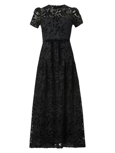 Shoshanna Women's Farah Velvet Lace Tea-Length Dress - Jet | Thumbnail 1 Shoshanna Women's Farah Velvet Lace Tea-Length Dress - Jet | Thumbnail 1