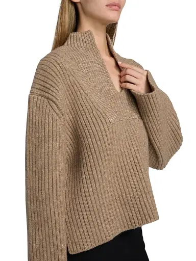 Proenza Schouler White Label Women's Meron Rib-Knit Merino Wool Sweater - Walnut Melange | Thumbnail 6 Proenza Schouler White Label Women's Meron Rib-Knit Merino Wool Sweater - Walnut Melange | Thumbnail 6