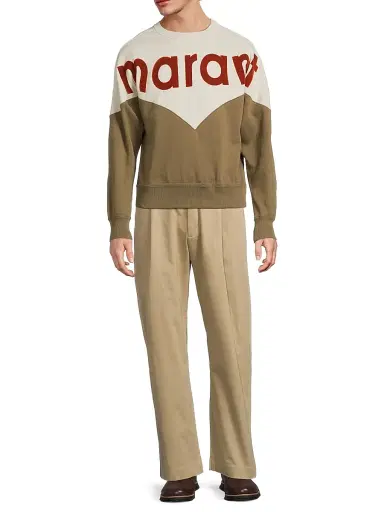 Isabel Marant Men's Logo Cotton-Blend Sweatshirt - Ecru Dark | Thumbnail 2 Isabel Marant Men's Logo Cotton-Blend Sweatshirt - Ecru Dark | Thumbnail 2
