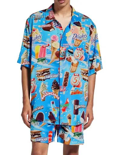 Balenciaga Men's Sweet Treat Short Sleeve Minimal Shirt - Blue Multi - Size 44 | Thumbnail 3 Balenciaga Men's Sweet Treat Short Sleeve Minimal Shirt - Blue Multi - Size 44 | Thumbnail 3