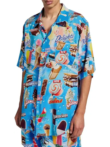 Balenciaga Men's Sweet Treat Short Sleeve Minimal Shirt - Blue Multi - Size 44 | Thumbnail 4 Balenciaga Men's Sweet Treat Short Sleeve Minimal Shirt - Blue Multi - Size 44 | Thumbnail 4