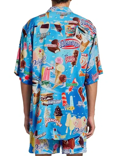 Balenciaga Men's Sweet Treat Short Sleeve Minimal Shirt - Blue Multi - Size 44 | Thumbnail 5 Balenciaga Men's Sweet Treat Short Sleeve Minimal Shirt - Blue Multi - Size 44 | Thumbnail 5