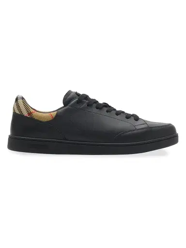 Burberry Men's Set Check-Trim Leather Low-Top Sneakers | Thumbnail 1 Burberry Men's Set Check-Trim Leather Low-Top Sneakers | Thumbnail 1