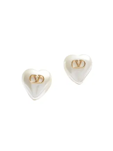 Valentino Garavani Women's VLogo Signature Metal and Pearl Earrings - Gold Cream | Thumbnail 1 Valentino Garavani Women's VLogo Signature Metal and Pearl Earrings - Gold Cream | Thumbnail 1