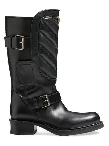 Valentino Garavani Women's Rayons 40MM Biker Boots in Calfskin and Nappa Leather with Chevron Pattern | Thumbnail 1 Valentino Garavani Women's Rayons 40MM Biker Boots in Calfskin and Nappa Leather with Chevron Pattern | Thumbnail 1