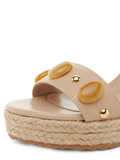 Gianvito Rossi Women's 70MM Embellished Leather & Raffia Platform Wedge Sandals - Sand - Size 11 | Thumbnail 5 Gianvito Rossi Women's 70MM Embellished Leather & Raffia Platform Wedge Sandals - Sand - Size 11 | Thumbnail 5