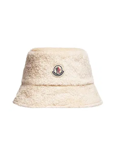 Moncler Women's Bucket Hat in Teddy - White Ivory - Size Large | Thumbnail 1 Moncler Women's Bucket Hat in Teddy - White Ivory - Size Large | Thumbnail 1