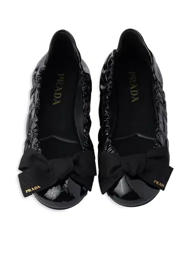 Prada Women's Patent Leather Ballerinas with Bow - Black | Thumbnail 2 Prada Women's Patent Leather Ballerinas with Bow - Black | Thumbnail 2