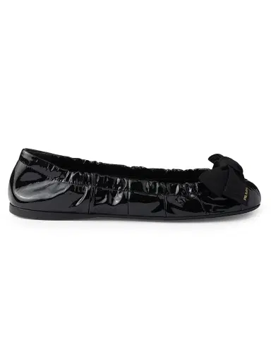 Prada Women's Patent Leather Ballerinas with Bow - Black | Thumbnail 1 Prada Women's Patent Leather Ballerinas with Bow - Black | Thumbnail 1