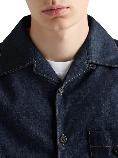 Prada Men's Denim Bowling Shirt - Blue | Thumbnail 5 Prada Men's Denim Bowling Shirt - Blue | Thumbnail 5