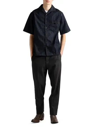Prada Men's Denim Bowling Shirt - Blue | Thumbnail 7 Prada Men's Denim Bowling Shirt - Blue | Thumbnail 7