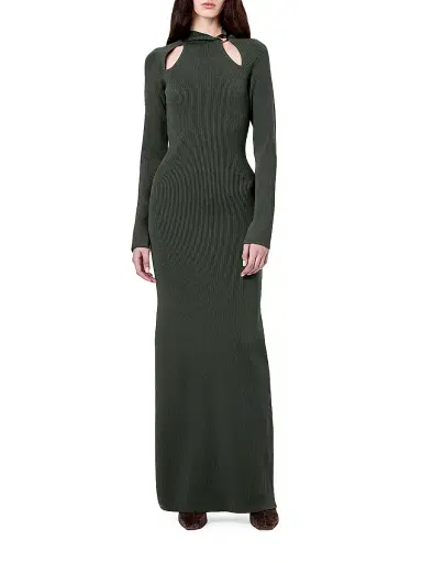 NICHOLAS Women's Ellie Cut-Out Ribbed Maxi Dress - Olive | Thumbnail 2 NICHOLAS Women's Ellie Cut-Out Ribbed Maxi Dress - Olive | Thumbnail 2