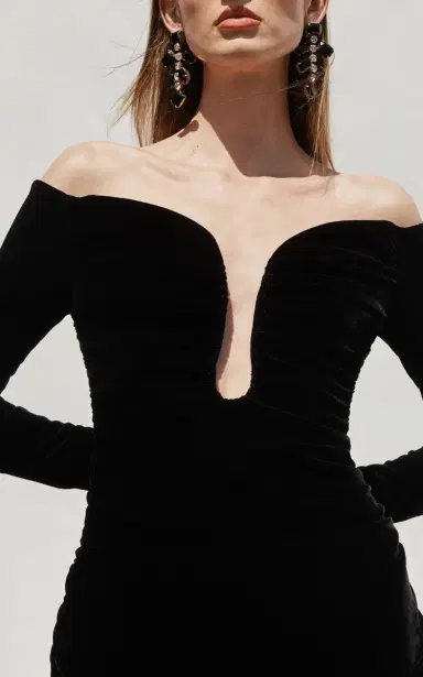 Carolina Herrera Ruched Off-The-Shoulder Stretch Velvet Midi Dress | Thumbnail 2 Carolina Herrera Ruched Off-The-Shoulder Stretch Velvet Midi Dress | Thumbnail 2