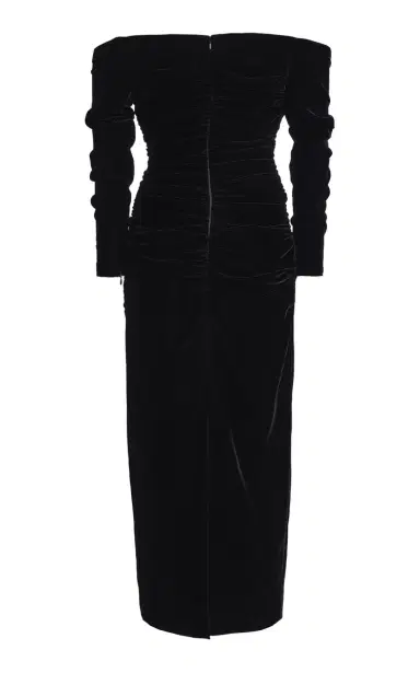 Carolina Herrera Ruched Off-The-Shoulder Stretch Velvet Midi Dress | Thumbnail 5 Carolina Herrera Ruched Off-The-Shoulder Stretch Velvet Midi Dress | Thumbnail 5