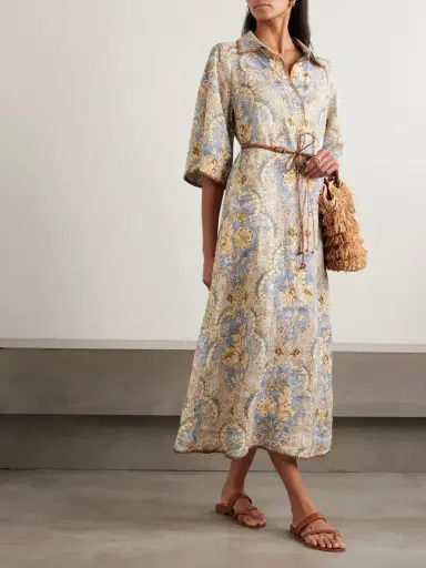 Zimmermann Daylight Belted Printed Linen Midi Dress | Thumbnail 2 Zimmermann Daylight Belted Printed Linen Midi Dress | Thumbnail 2