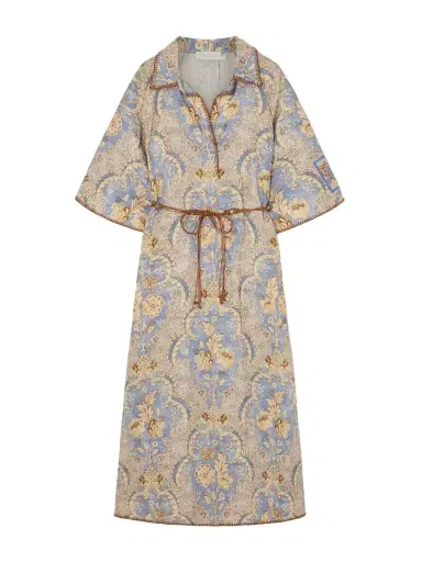 Zimmermann Daylight Belted Printed Linen Midi Dress | Thumbnail 1 Zimmermann Daylight Belted Printed Linen Midi Dress | Thumbnail 1