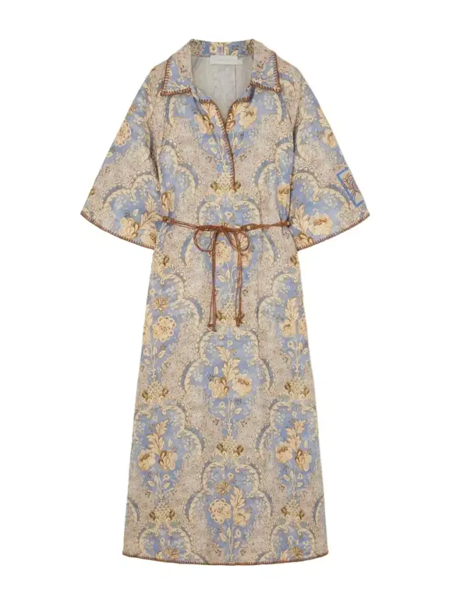 Daylight Belted Printed Linen Midi Dress Daylight Belted Printed Linen Midi Dress