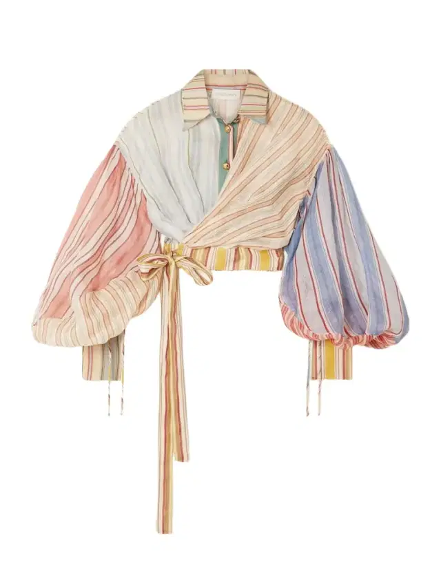 Striped Linen And Silk-blend Wrap Blouse Striped Linen And Silk-blend Wrap Blouse