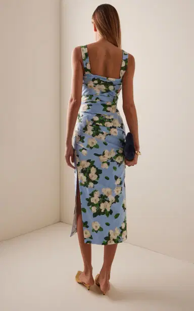 Carolina Herrera Draped Painted Rose Cotton-Blend Midi Dress | Thumbnail 4 Carolina Herrera Draped Painted Rose Cotton-Blend Midi Dress | Thumbnail 4
