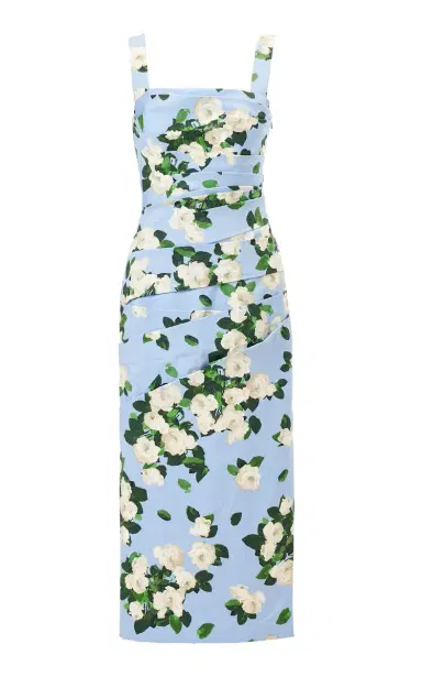 Carolina Herrera Draped Painted Rose Cotton-Blend Midi Dress | Thumbnail 1 Carolina Herrera Draped Painted Rose Cotton-Blend Midi Dress | Thumbnail 1