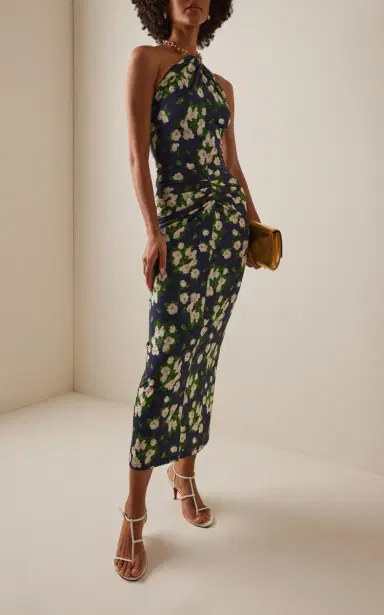 Carolina Herrera Painted Rose Jersey Halter Midi Dress | Thumbnail 2 Carolina Herrera Painted Rose Jersey Halter Midi Dress | Thumbnail 2