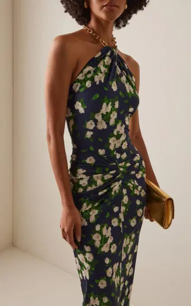 Carolina Herrera Painted Rose Jersey Halter Midi Dress | Thumbnail 3 Carolina Herrera Painted Rose Jersey Halter Midi Dress | Thumbnail 3