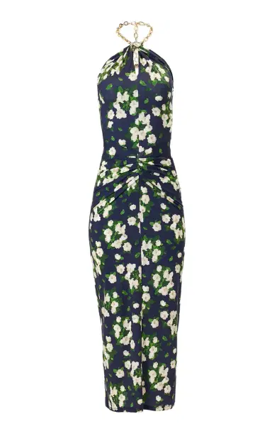 Carolina Herrera Painted Rose Jersey Halter Midi Dress | Thumbnail 1 Carolina Herrera Painted Rose Jersey Halter Midi Dress | Thumbnail 1