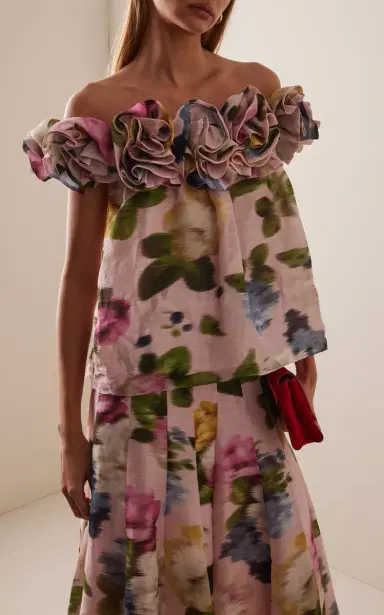 Carolina Herrera Off-the-Shoulder Floral Silk Rosette Top | Thumbnail 2 Carolina Herrera Off-the-Shoulder Floral Silk Rosette Top | Thumbnail 2