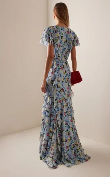 Carolina Herrera Ruffled Garden Floral Silk-Chiffon Gown | Thumbnail 4 Carolina Herrera Ruffled Garden Floral Silk-Chiffon Gown | Thumbnail 4