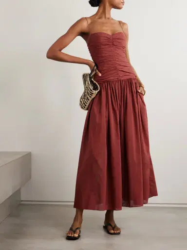 Matteau Gathered Organic Cotton And Silk-blend Midi Dress | Thumbnail 2 Matteau Gathered Organic Cotton And Silk-blend Midi Dress | Thumbnail 2