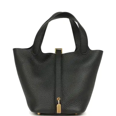 HERMÈS Hermes Picotin Lock 18 Black Clemence Gold Hardware | Thumbnail 1 HERMÈS Hermes Picotin Lock 18 Black Clemence Gold Hardware | Thumbnail 1