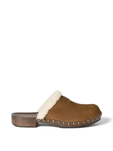 Miu Miu Shearling-Lined Suede Clogs | Thumbnail 1 Miu Miu Shearling-Lined Suede Clogs | Thumbnail 1