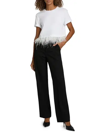 Cinq à Sept Women's Feather-Trim Stretch-Cotton Crop T-Shirt - White - Size XL | Thumbnail 2 Cinq à Sept Women's Feather-Trim Stretch-Cotton Crop T-Shirt - White - Size XL | Thumbnail 2