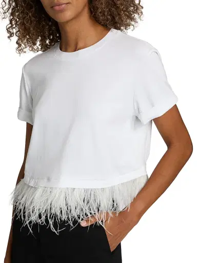 Cinq à Sept Women's Feather-Trim Stretch-Cotton Crop T-Shirt - White - Size XL | Thumbnail 6 Cinq à Sept Women's Feather-Trim Stretch-Cotton Crop T-Shirt - White - Size XL | Thumbnail 6