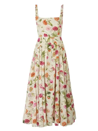 Carolina Herrera Women's Floral Stretch Cotton Dropped-Waist Midi-Dress | Thumbnail 1 Carolina Herrera Women's Floral Stretch Cotton Dropped-Waist Midi-Dress | Thumbnail 1