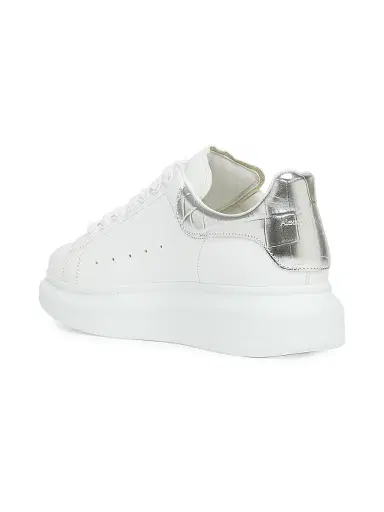 McQueen Women's Oversized Metallic Leather Low-Top Sneakers - White | Thumbnail 4 McQueen Women's Oversized Metallic Leather Low-Top Sneakers - White | Thumbnail 4